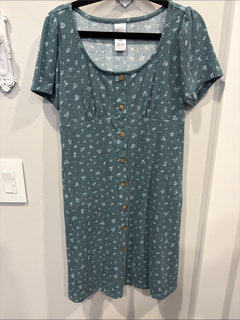 Nordstrom Teal Blue Floral Button-Front Short Sleeve Dress
